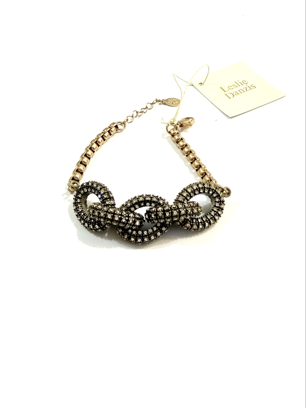 Leslie Danzis Pave Snake Charm Link Bracelet Gold & Black | NWT
